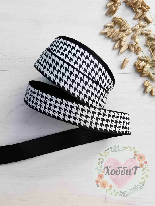 Лента репсовая с рисунком "Гусиная лапка" 2,5см. (черный)